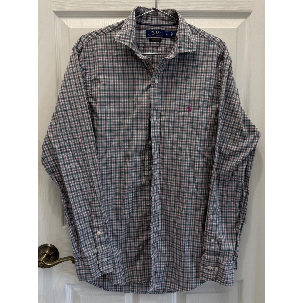 Polo Ralph Lauren Performance Plaid Button Down Shirt Mens Medium Green Purple